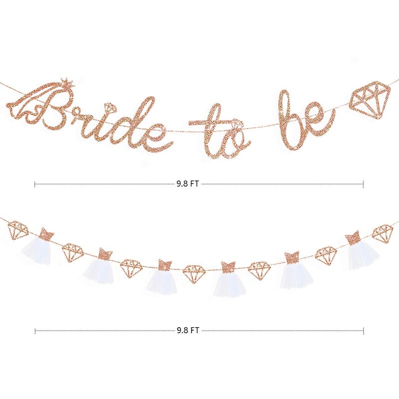 pinkblume Rose Gold Bride to Be Banner Sign Double Sided Glitter Paper 3D Wedding Dress Diamond Bride Garland Bunting for Bridal Shower Wedding Engagement Bachelorette Hen Party Decorations Supplies - Image 2